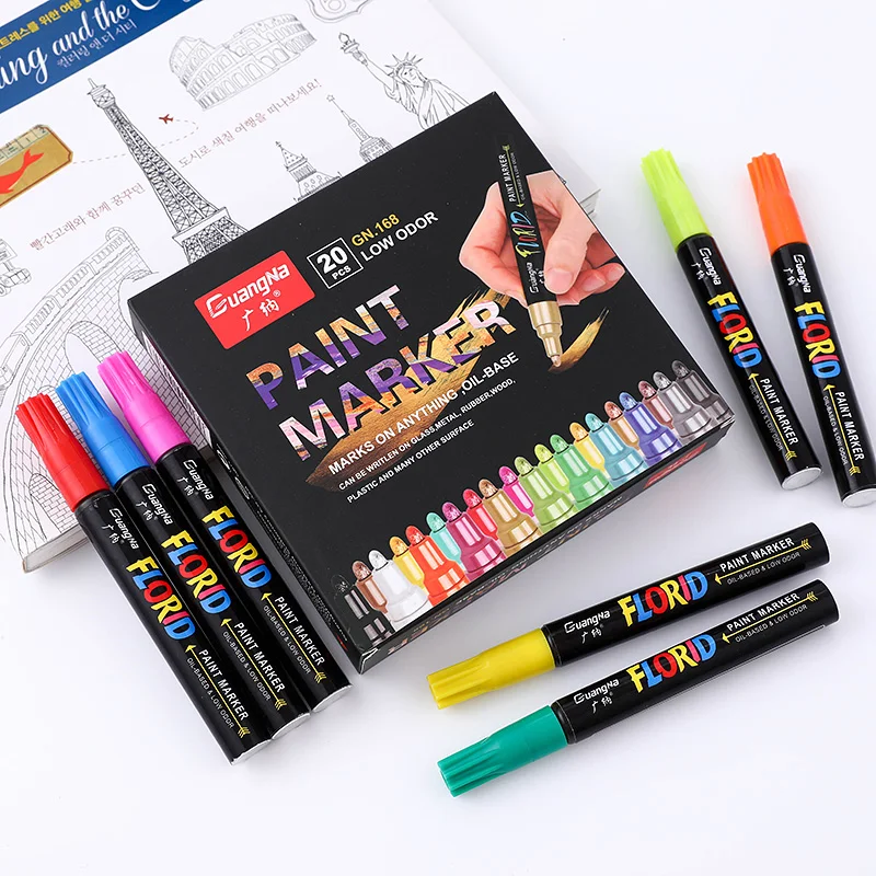 20 Colors Waterproof Car Tyre Tire Tread Rubber Metal Permanent Paint Marker Pen Graffti Oily Marker Stationary Painting Supplie