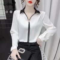 contrast color fashion simple long sleeve shirt professional spring summer new pullover blouse 2022 elegant shirt for female