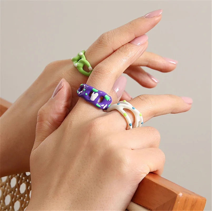 

Ins Purple Enamel Rings For Women Geometric Irregular Open Cuff Finger Ring Korean Style Jewelry Gift Bague