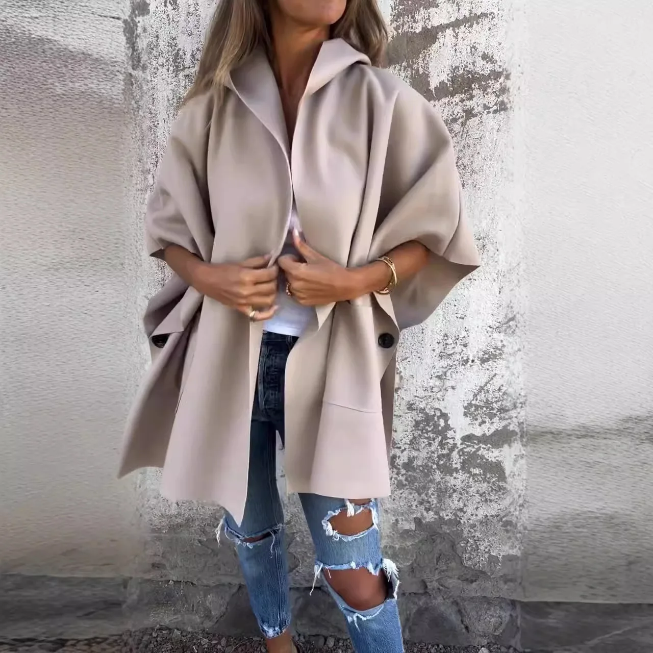 Женская новая осенне-зимняя цельная накидка с лацканами модная повседневная