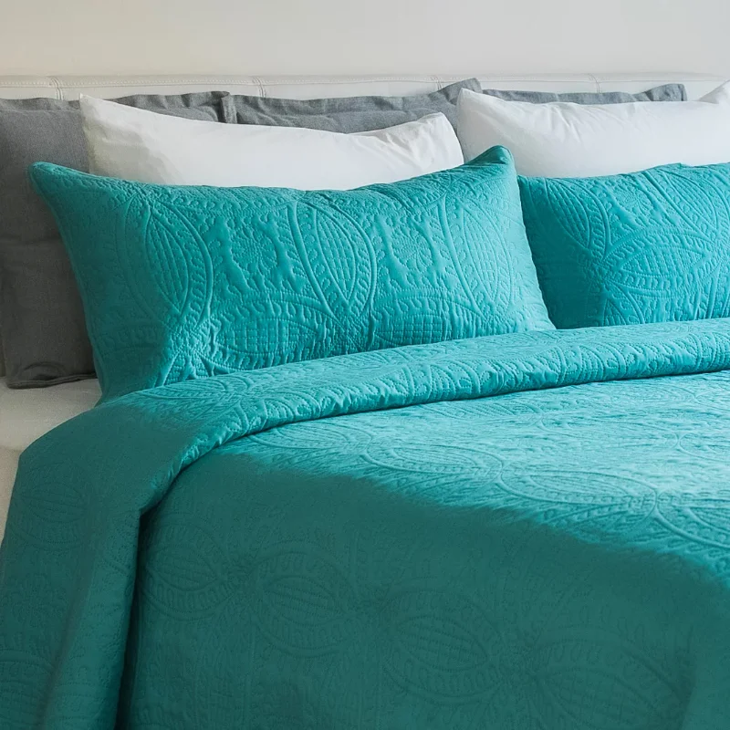 

Mezzati Bedspread Coverlet Set Blue-Ocean Teal – Brushed Microfiber Bedding 3-Piece Quilt Set (Queen/Full, Blue Ocean Teal)Doubl