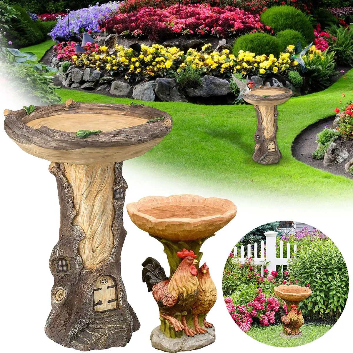 

Полимерная статуя для ванны с птицами, сказочные садовые украшения для ванны с птицами, скульптуры, уличная кормушка для птиц, полимерная по...