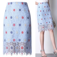 wholesale high quality 2022 new women lace skirt pencil hollow out white blue print skirt knee length