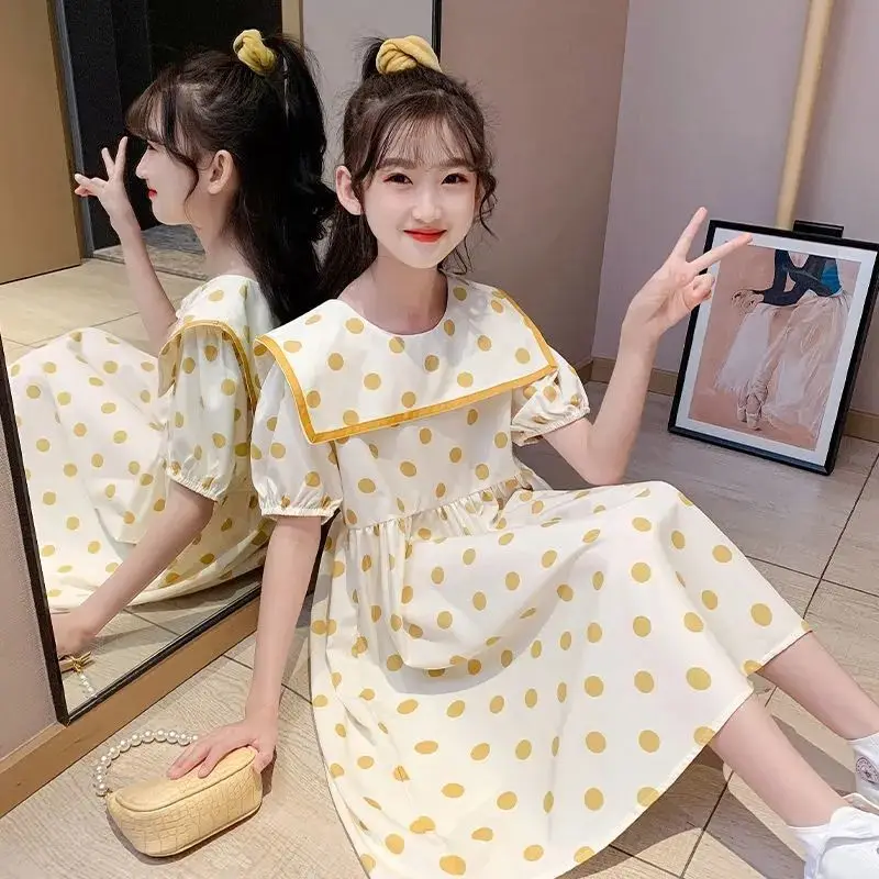 

2022 New Girls Dress Summer Clothes Fashion Girl Princess Party Dress for Kids 8 9 10 11 12 years old Wear Lantern Sleeve Dress