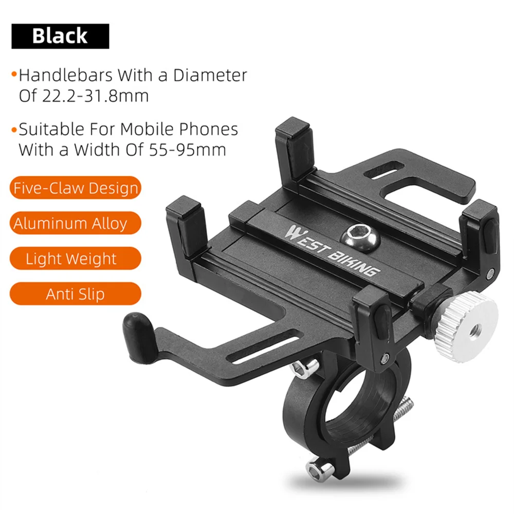 

WEST BIKING Phone Holder Motorcycle Electric Bicycle Mobile Phone Support Aluminum Alloy Five Claws Mechanical Bike Phone Holder