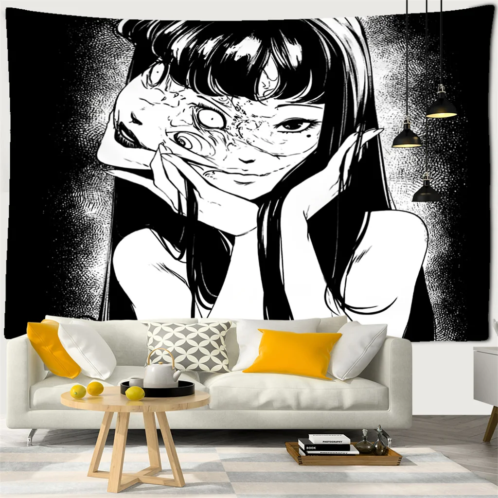 Japanese Horror Anime Cartoon Bohemian Gothic Tapestry Wall Hanging Blanket Custom Vintage Fabric Psychedelic Bedroom Livingroom