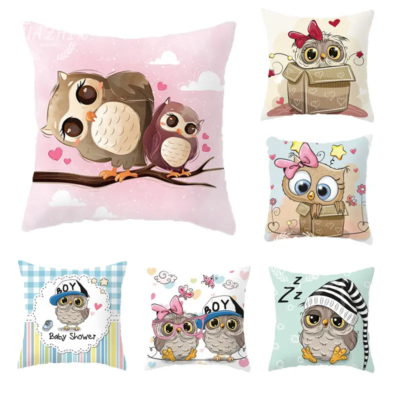 

Cartoon Owl Animal Peach Skin Eco-Friendly Comfortable Decorative Cushions Polyester Cushion Cover Throw Pillow Sofa Decoration