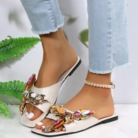 womens 2022 new summer sandals slippers womens chain decorative casual slippers womens 35 42 low heel square heel square head