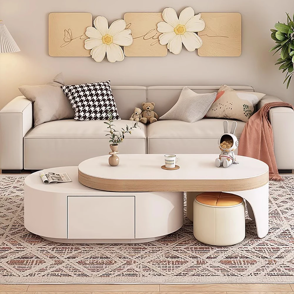 Журнальный столик скандинавским украшением и ящиком организация хранения