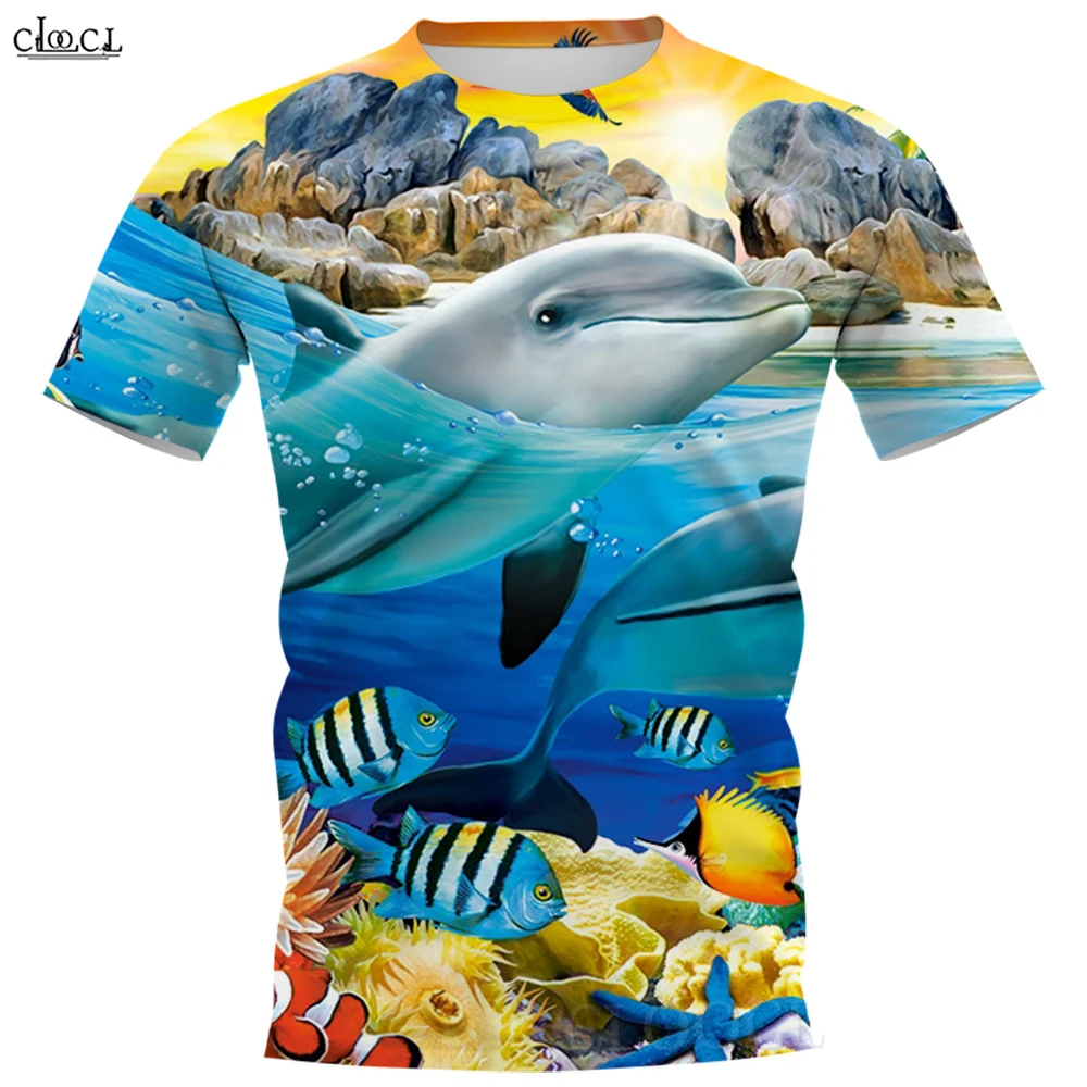 

Мужская свободная футболка CLOOCL с изображением дельфина и коротким рукавом