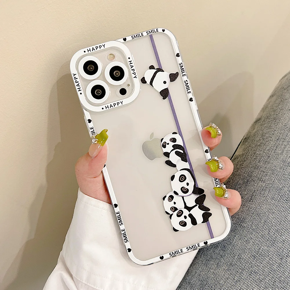 

Cute Cartoon Panda Case for iPhone 14 13 12 11 X XS Pro Max Silicone Case Clear TPU Protective Phone Cover for Women Girls