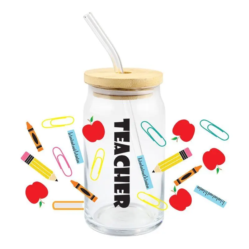 Учителя' Day UV DTF Wrap Transfer Stickers Ручка Apple Design Водонепроницаемая пленка для очков