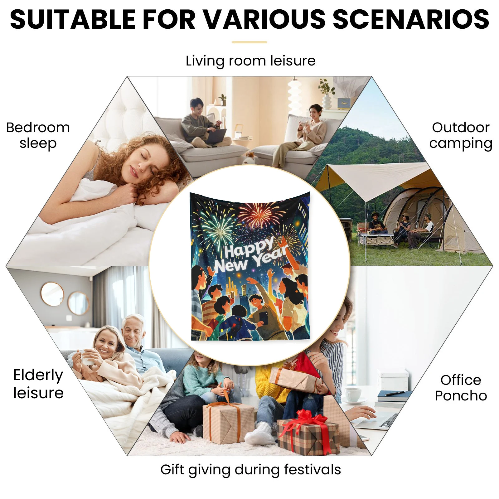 Праздничное новогоднее мягкое фланелевое одеяло демонстрирующее милые