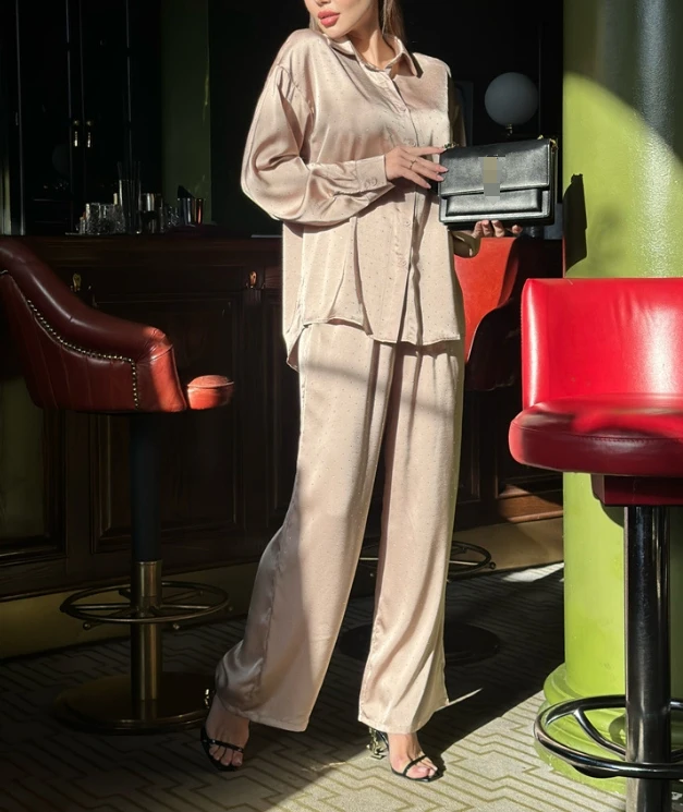 Осенний Модный комплект из двух предметов Свободный Топ с круглым вырезом и