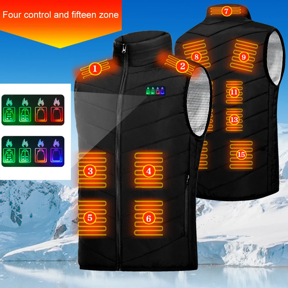 

Electric Heated Vest 15 Areas Electric Thermal Waistcoat Men Women Sportswear Oversized for Skiing Fishing Hiking