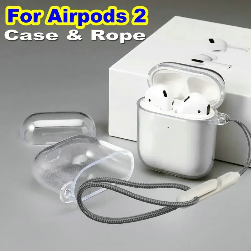 Для Apple Airpods 2 2-й прозрачный резиновый чехол с плетеным ремешком беспроводные