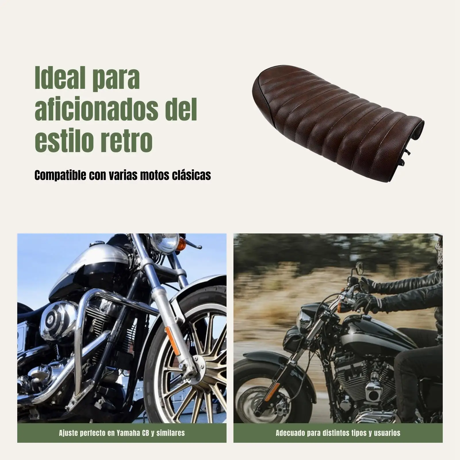 Универсальное сиденье для мотоцикла Cafe Racer, ретро-стиль, коричневое, плоское, водонепроницаемое, замена для классических мотоциклов Kawasaki KZ (art.: 3920daea896d6) - 3920daea896d6