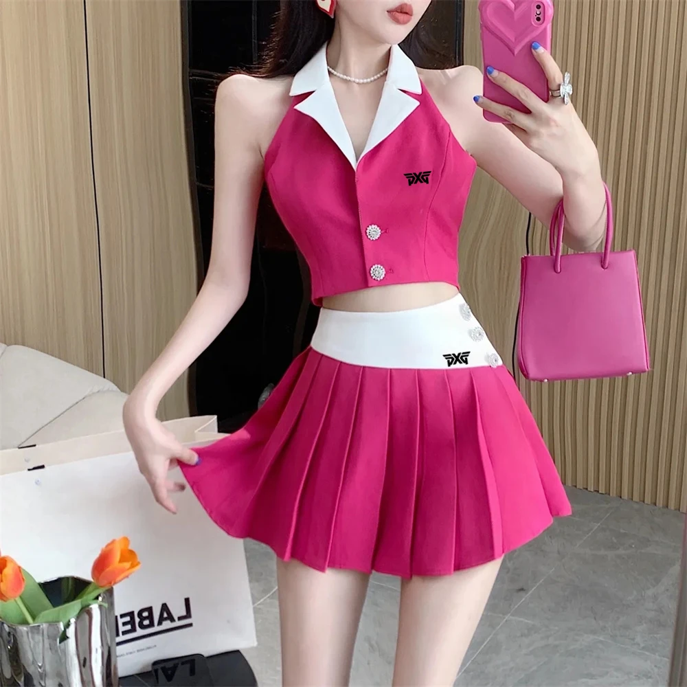 

2023 New Women's Golf Clothing Malbon Golf Suit Golf Shirts Shorts Fashion 2-piece Set Women's Golf Wear Golf Wear Women Spring