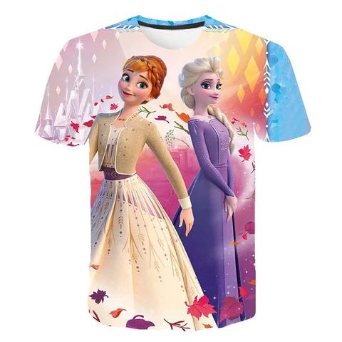 Футболки для девочек «Холодное сердце», Мультяшные футболки для девочек, футболки, детская одежда, детская одежда, футболки с рисунком Эльзы и Анны, костюмы