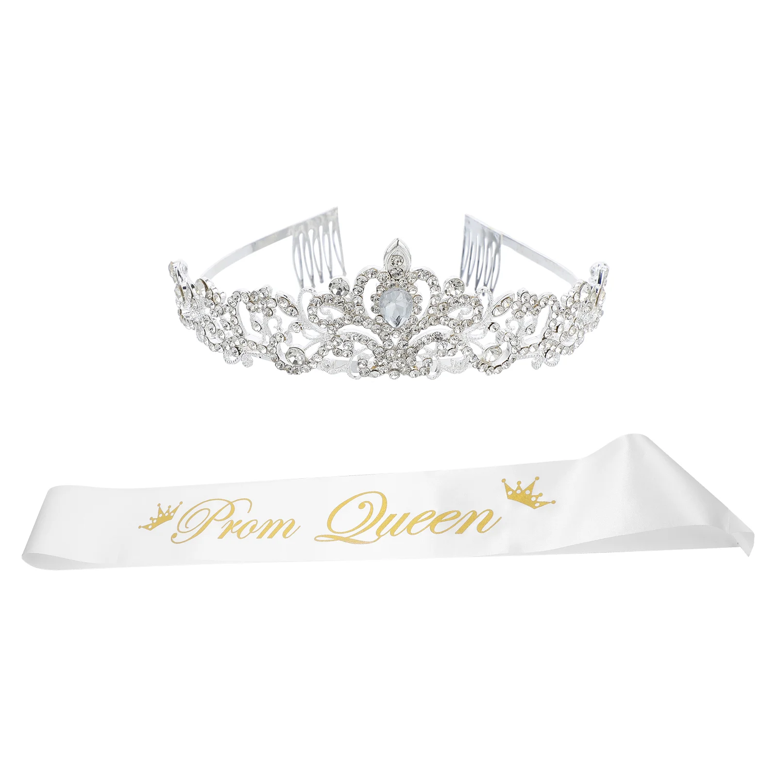 

2 Pcs Shoulder Strap Headband Wedding Crown Prom Queen Sash Alloy Rhinestones Miss