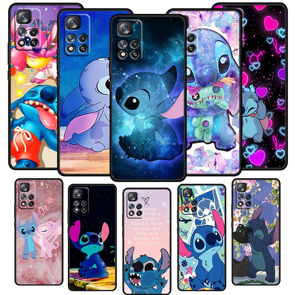 

Disney Cartoon Animation Lilo Stitch Case For Xiaomi Redmi Note 11E 11S 11 11T 10 10S 9 9T 9S 8 8T Pro Plus 5G Black Phone Cover