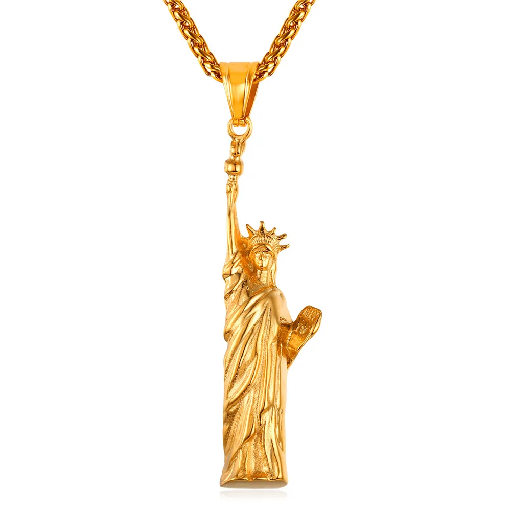 Collare The Statue of Liberty Pendant 316L Stainless Steel Men New York Jewelry Gold/Black Color Patriotic Necklace Women P294