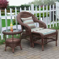 Outdoor Desk-Chair Balcony Waterproof and Sun Protection Rattan Chair Combination Terrace Leisure Lying Bed Outdoor Sunshine