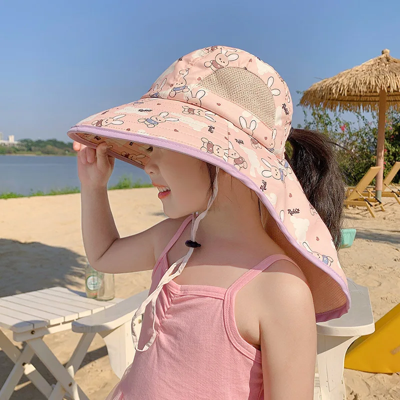 

Kids Sun Hat UV Protection Summer Beach Play Bucket Hats Wide Brim Neck Flap Neck Protection for Girls 3-10Years Fisherman Cap