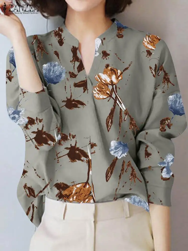 

Топ ZANZEA женский с цветочным принтом, модная богемная Осенняя блузка с V-образным вырезом и длинным рукавом, элегантная рубашка для отдыха, ра...