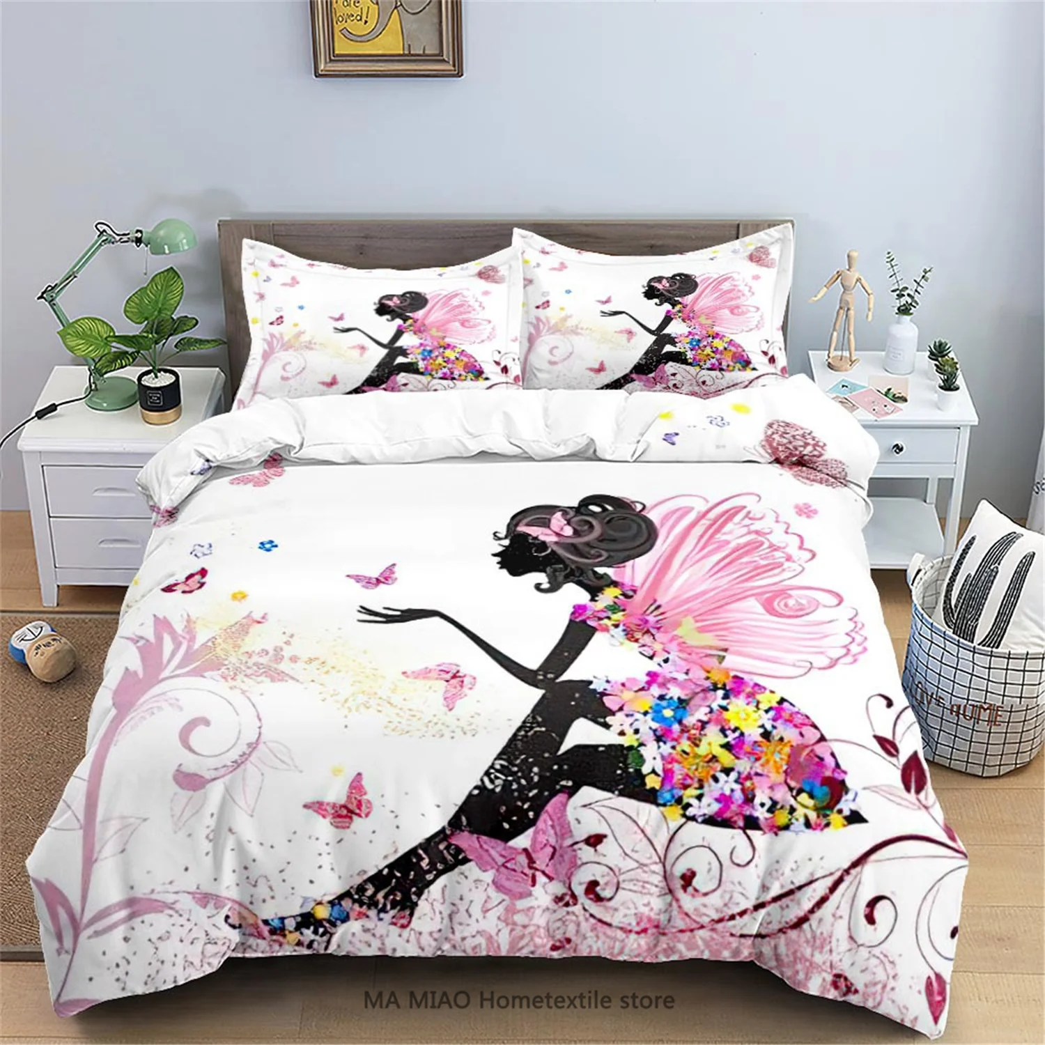 

3D Cute Fairy Butterfly Pattern Bedding Set Quilt Covers for Kids Children Duvet Cover Set Bedroom King Queen Twin Single 2/3PCS