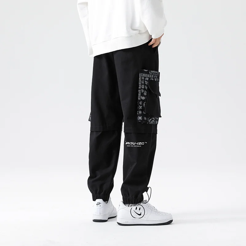 

Men Mens Baggy Sweatpants Side Pockets Patchwork Cashew flowers Joggers Male Trousers Jogging Casual Pants For Men