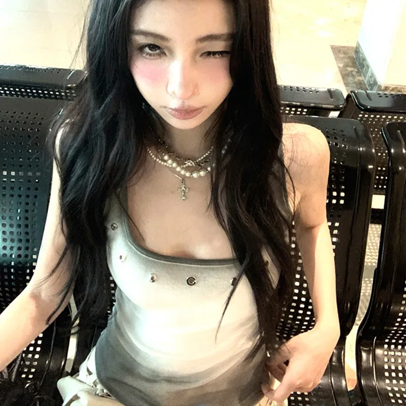 Винтажные майки Y2k облегающие укороченные топы с завязками ажурная уличная