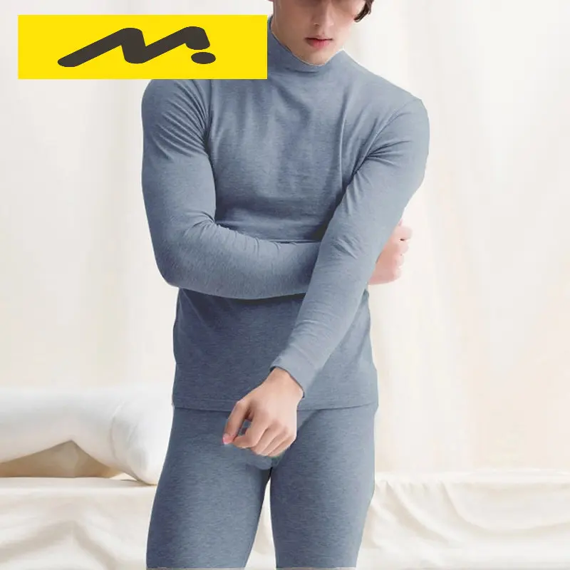 2pieces/set 2022 New Arrival Autumn Winter Men Thermal Underwear Set Solid Color Warm Pullover Tops and Pants Set Male Clothing