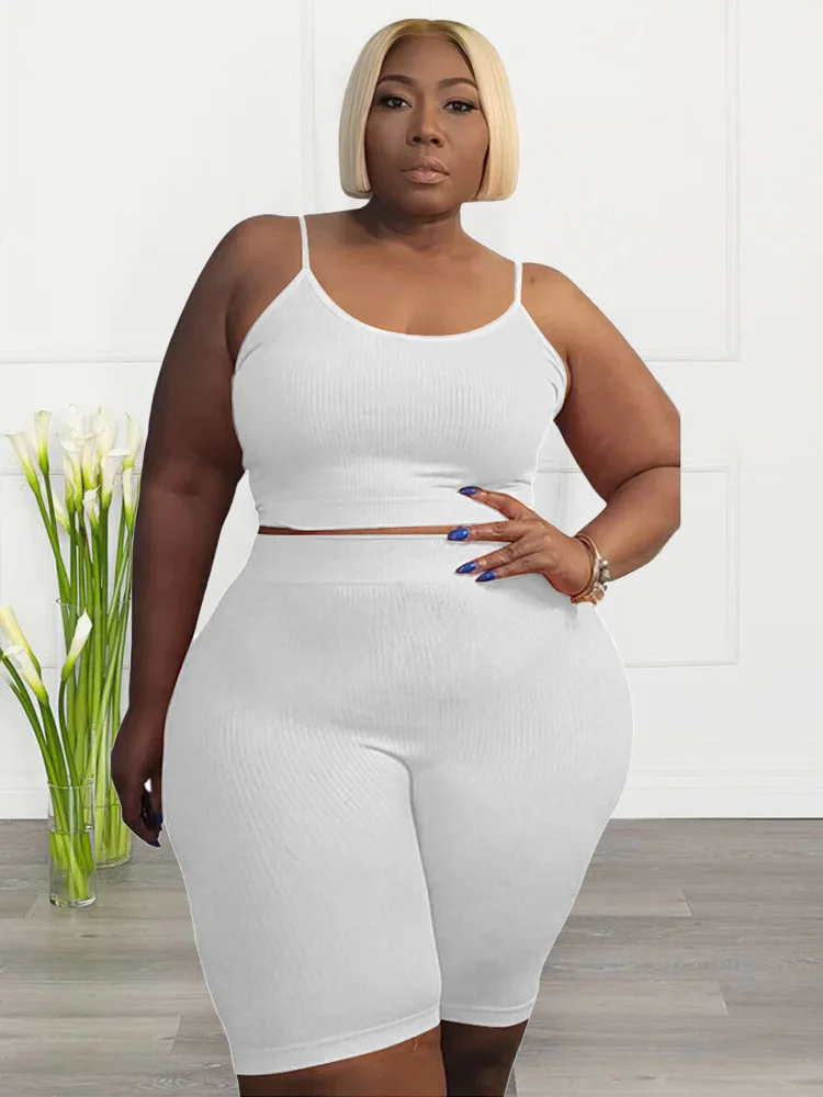 Plus Size Shorts Sets Vest Crop Top and Pants Matching Set Casual Cycle Bike Outfits Two Piece Set Who 3xl 4xl 5xl 6xl