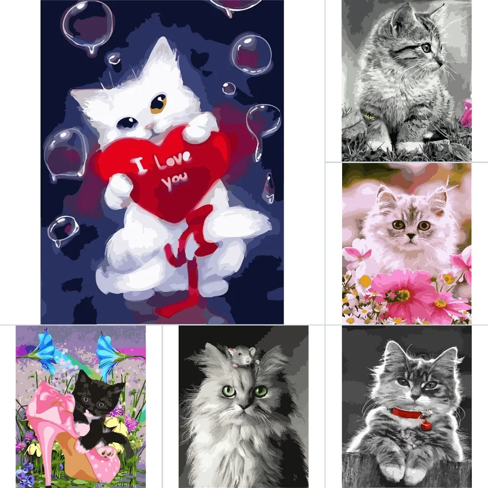 Cute Cat Painting By Numbers For Adults Kids Kits Hand Painted Drawing Canvas DIY Oil Coloring Paint Picture By Numbers