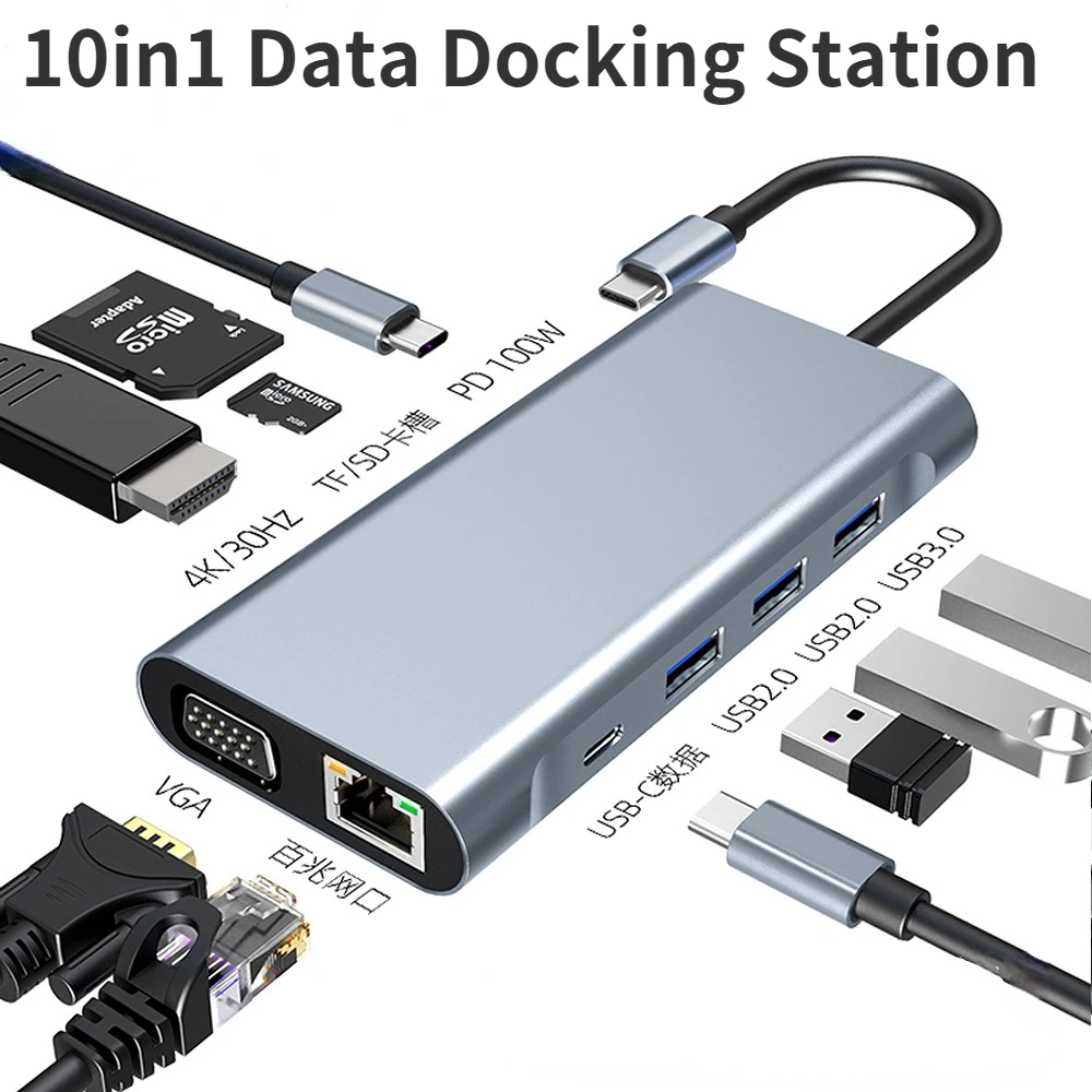 

Адаптер USB C Type C на 4K HDMI-совместимый VGA RJ45 LAN Ethernet SD/TF концентратор 3,5 мм AUX 11 порт док-станция разветвитель для ПК ноутбука