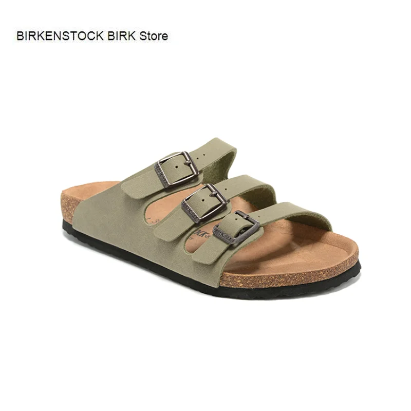 BIRKENSTOCK BIRK Oil Wax Leather Slippers, Fashionable Sandals, Cork Flat Bottomed Soft Bottomed Slippers,women's Florida Series