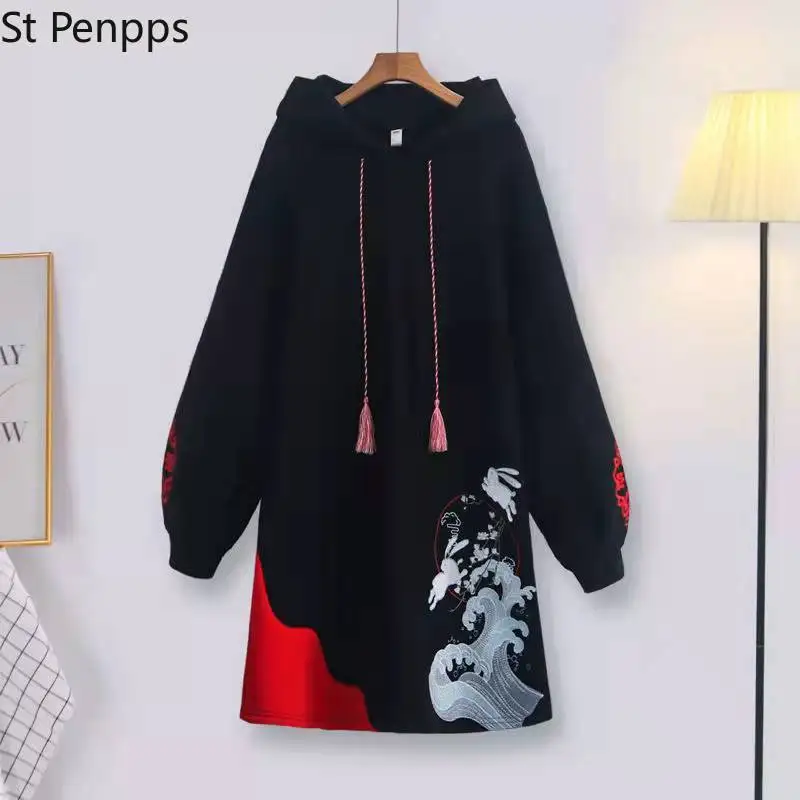 Женское весенне-осеннее платье-свитшот в китайском стиле с длинным рукавом и