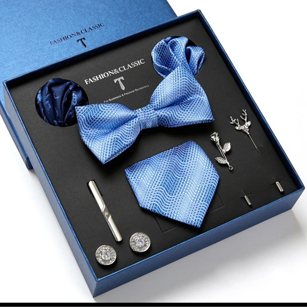 

Men's Tie Set Luxury Gift Box bow tie Necktie Festive Present cufflinks Cravat Pocket Squares