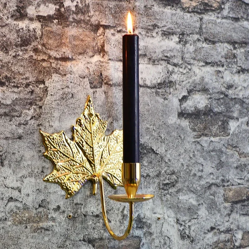 Настенный подсвечник в скандинавском стиле с металлическими кленовыми листьями