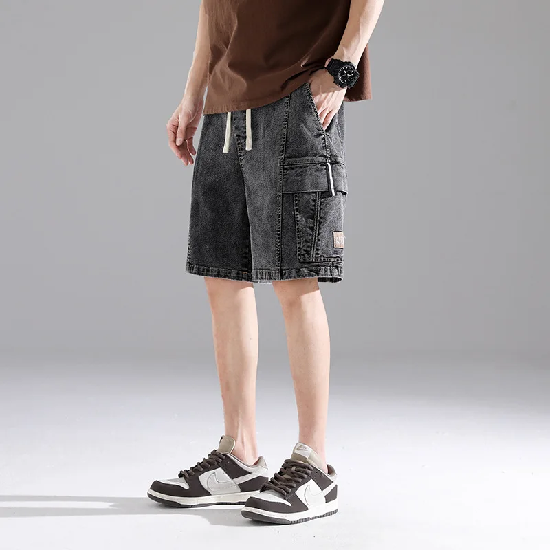 INS American Retro Straight Leg Denim Shorts Hip Hop Fashion Streetwear Trendy Student Over Knee Capris Oversize M-8XL C0011