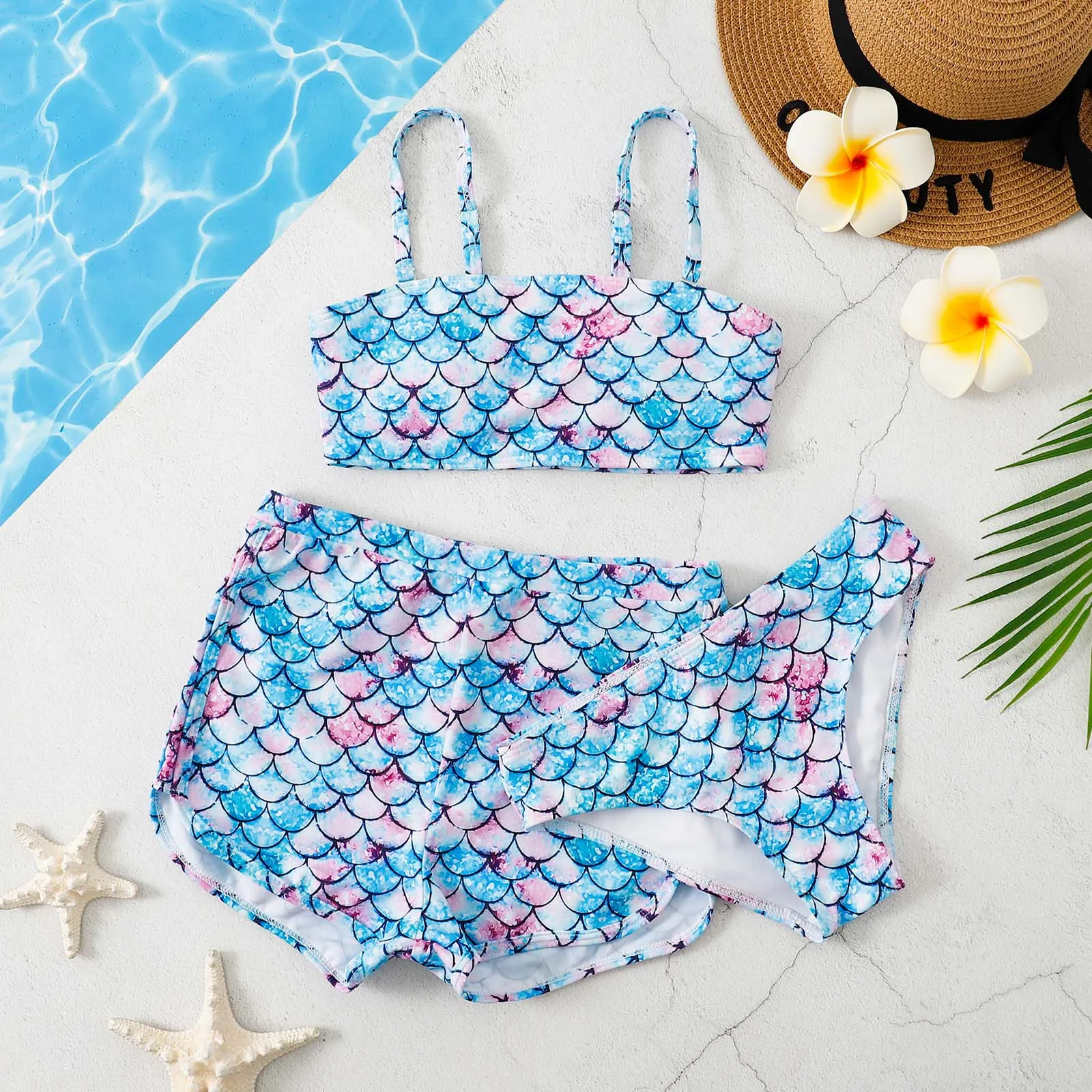 

Girls Three Pieces Suits For Swimming Children Girls Swimwear Floral Bathing Suit Swimwear Outfits Big Girl Swimsuits 6-13 Years