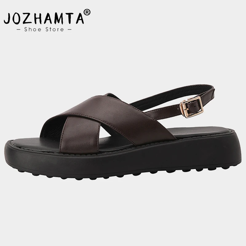 

JOZHAMTA Size 34-39 Women Sandals Genuine Leather Chunky Heels Platform Shoes For Women Summer Sandalias Buckle Casual Office