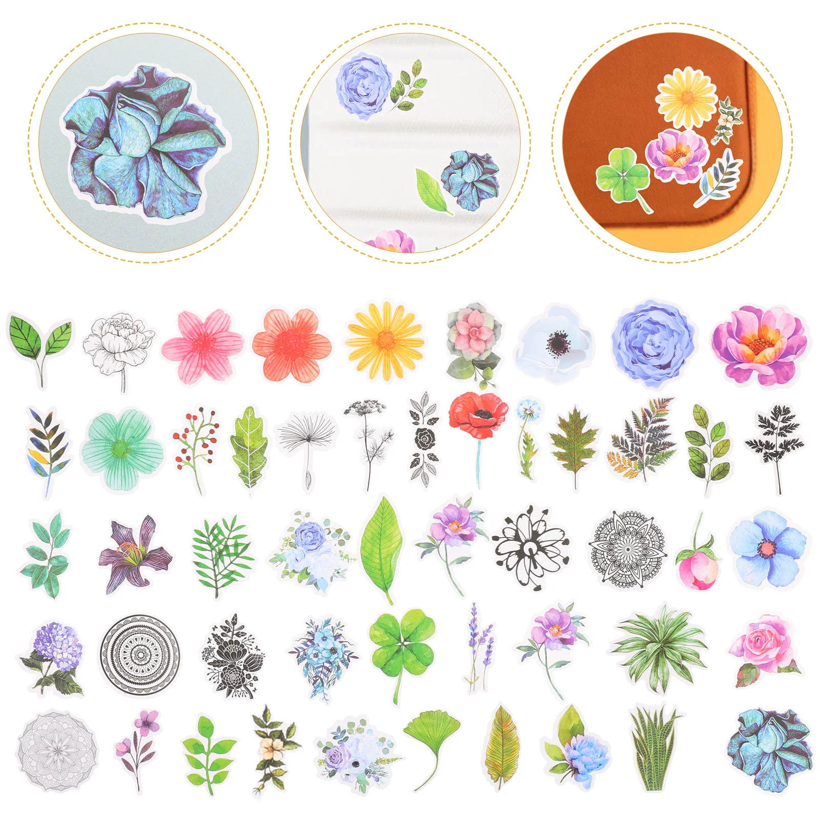 

50 Pcs Flower Computer Stickers Suitcase Guitar Nature Paper Floral Decals Aesthetic