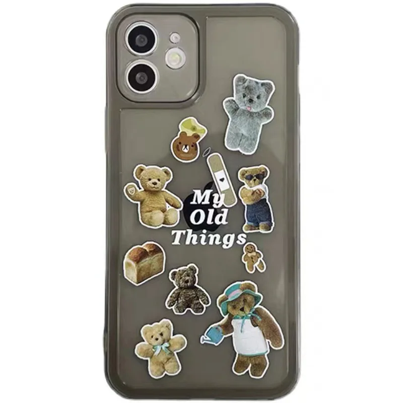 Retro puppy toast Chocolate Bear sticker art Phone Case For iPhone 14 13 11 12 Pro Max 14Plus Xr Xs Max 7 8 Plus case Cute Cover images - 6
