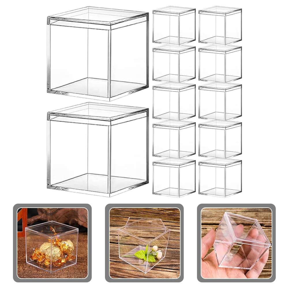

12 Pcs Christmas Gift Box Clear Container Lid Candy Mini Storage Box Acrylic Small Storage Box Child Square Boxes Gifts