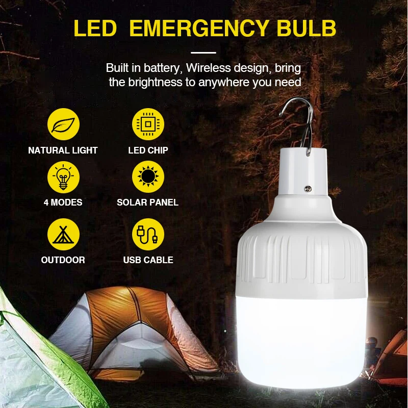 5 Modes Outdoor LED Emergency Light Bulb Portable Hook Up Hanging Lamp Camping Tent Lights Night Light for Home Power outage