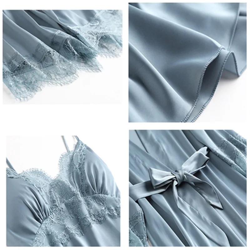 Lace Pajama Sleeveless Pyjamas Shorts Long Set Pijama Mujer Suit Women Nighties Sexy Sleepwear 5 Pieces