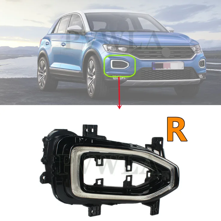 

Передний бампер светодиодный DRL дневные ходовые огни противотуманная фара + крышка решетки для VW T-ROC Deluxe 2018 2019 2020 2021 2022, автомобильные аксессуары