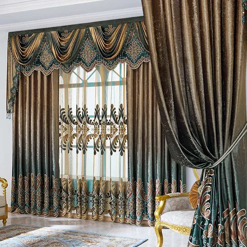 

High-end Luxury Villa Palace Style Baroque Blackout Heat Insulation Embroidery Tulle Curtains for Living Room Dining Bedroom